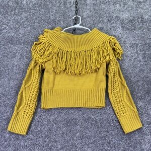 Blue B Sweater Womens M/L Yellow Fringe Boat Neck Cable Knit Western Heavyweight